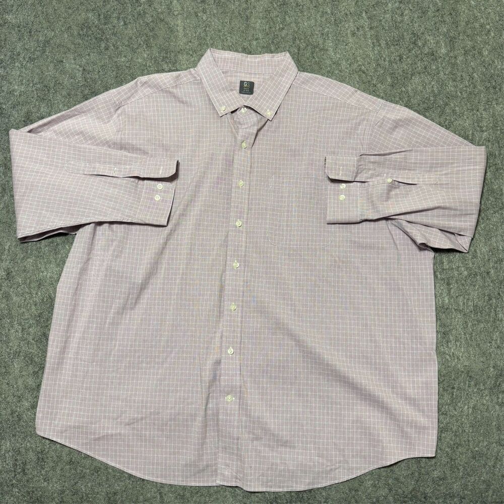 GS Dress Shirt Size 20 34/35 Purple Check Easy Stretch Mens Long Sleeve